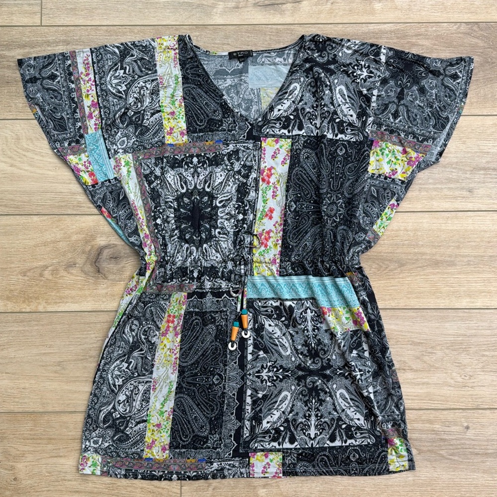 Etro Milano Tunic Top Paisley Scarf Print Patchwork Boho Maximalist Drawstring
